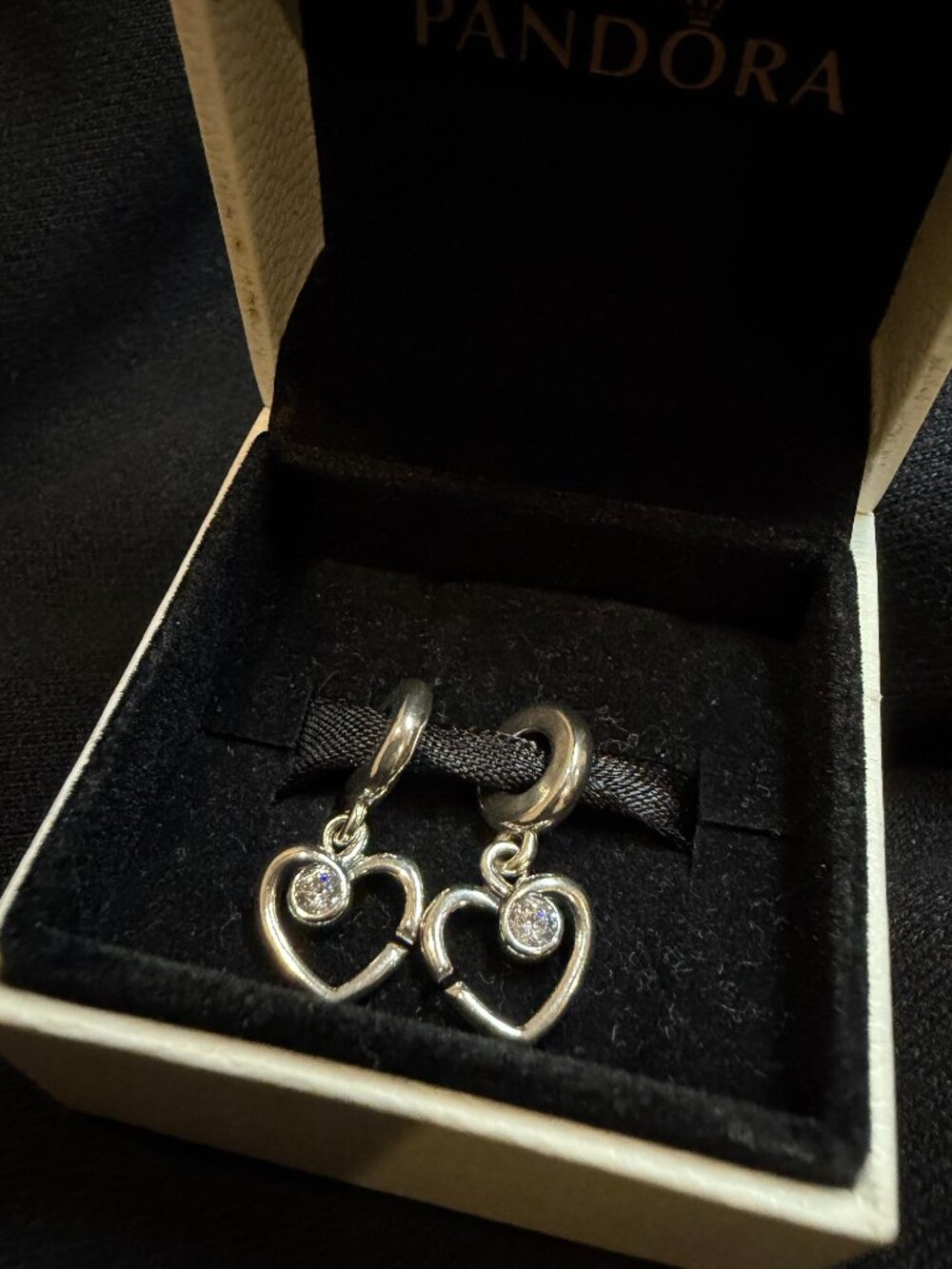 Pandora Matching Heart Dangle Charms Set of 2 + Box